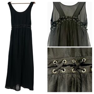 Forever 21 Black Maxi Dress L | Whimsygoth Rocker | Lace Eyelet Waist | Low Back